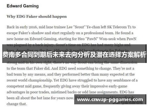 费南多合同到期后未来去向分析及潜在选择方案解析